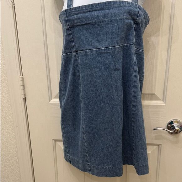 Lux Blue Denim Mini Dress Adjustable Straps Size 10 Square Neck Slit Back - Picture 6 of 12
